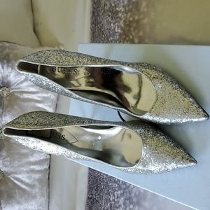 Guess Silver Glitter Heels Size 10
